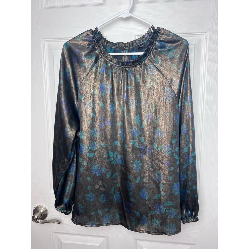 Ann Taylor Factory Blouse Long Sleeve Floral Print Top Size Large